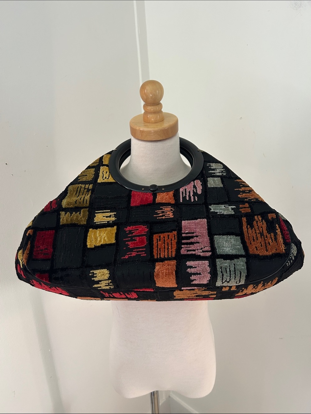 Vintage Black Multi-Color Chenille Patterned Purse
